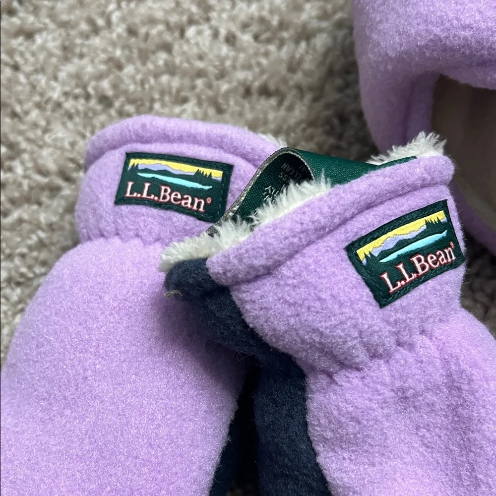 L.L. Bean Kids' Lavender and Grey Fleece Trapper Hat with Mittens Sz 2T-4T
